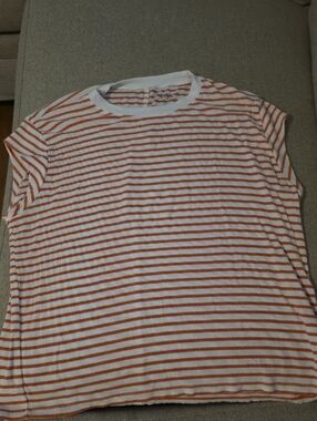 American Eagle Outfitters Orange & White Striped Short Sleeve Tee